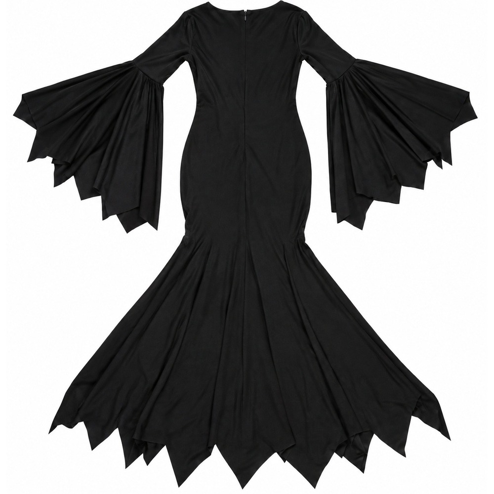 Halloween Morticia Gothic Batwing Bell Sleeve Maxi Dress Women Small Black